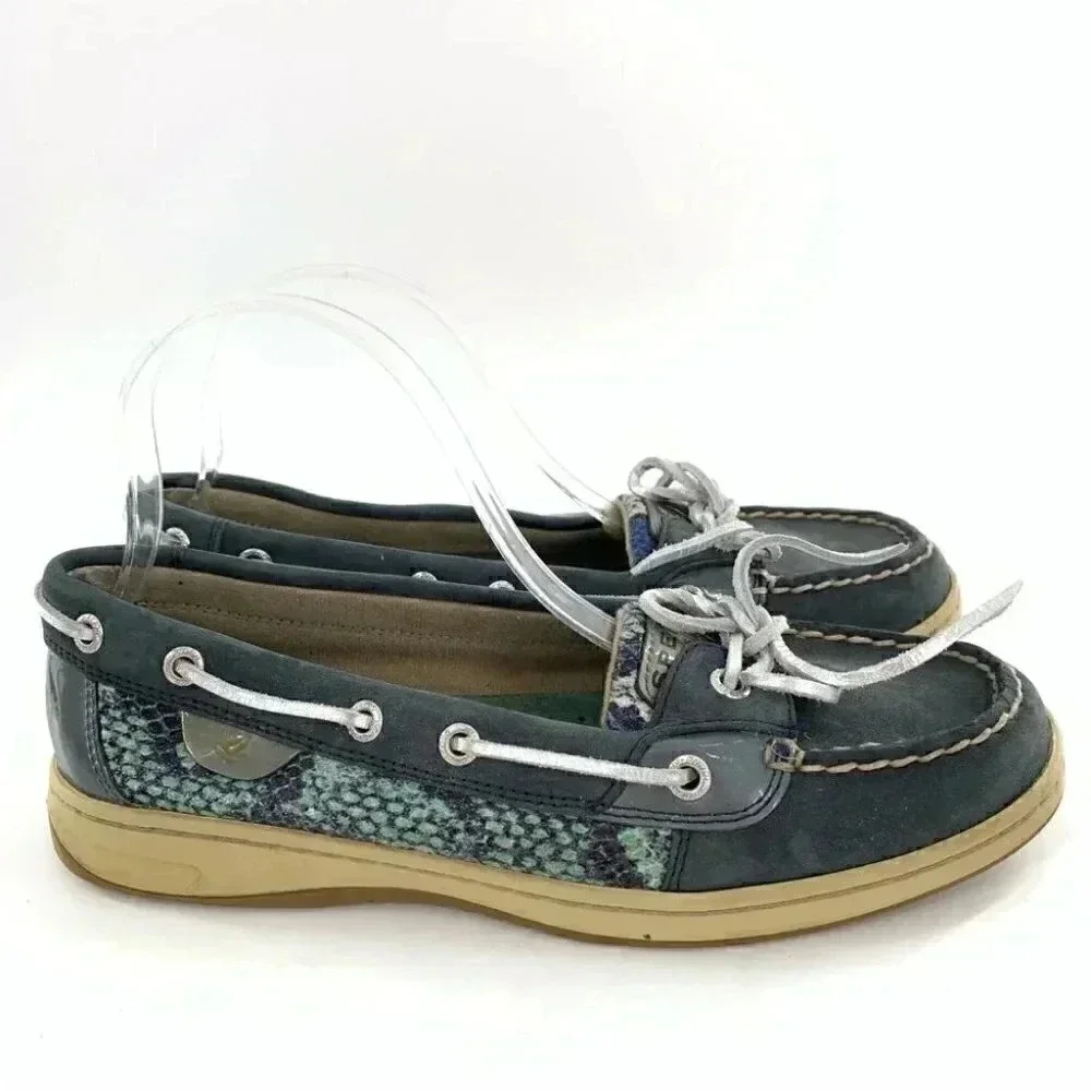 Sperry womens flats size 8.5 blue green suede sequins boat shoes nautical